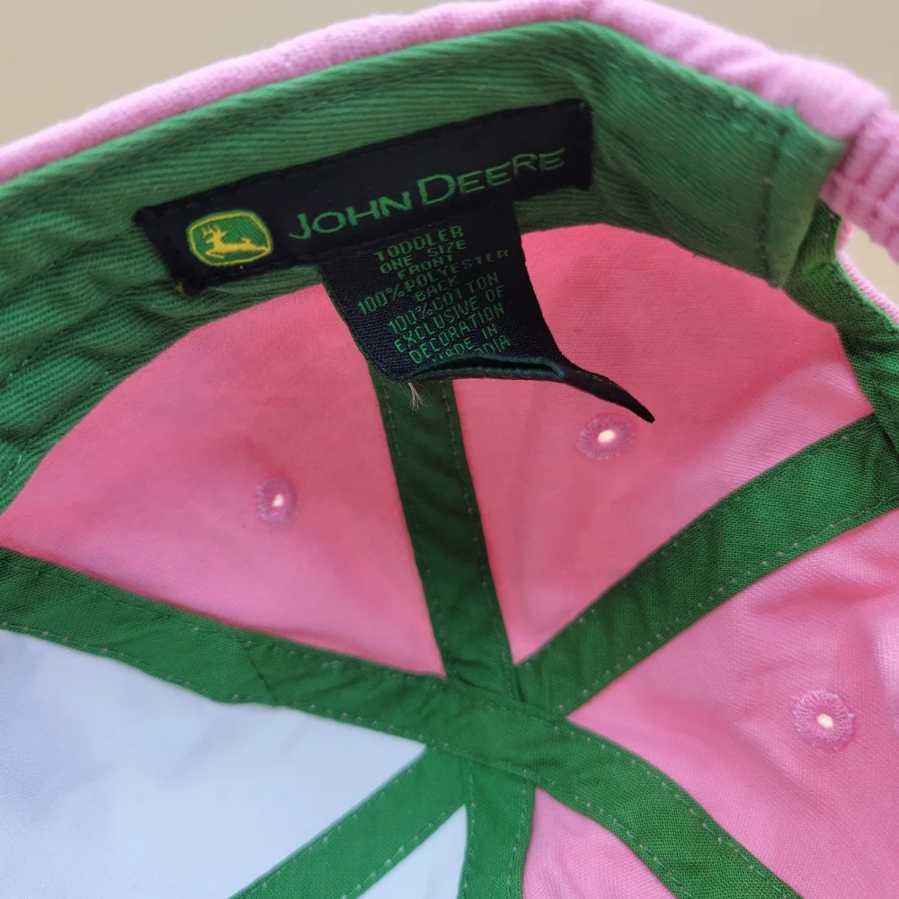 John Deere Toddler Girl's Hat Cap Pink White Horse Image One Size Stretch Back
